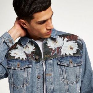 🆕 TOPMAN Blue Embroidered Oversized Denim Jacket
